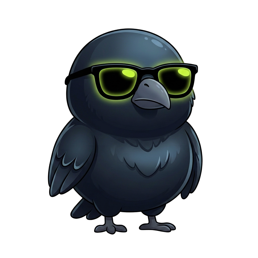 Gerald the crow in his lime-lens sunglasses